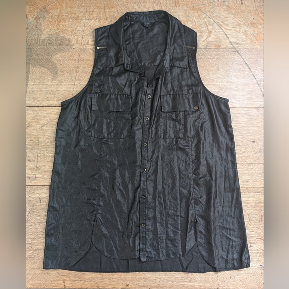 GUESS Black Button Up Vest - Picture 1 of 3